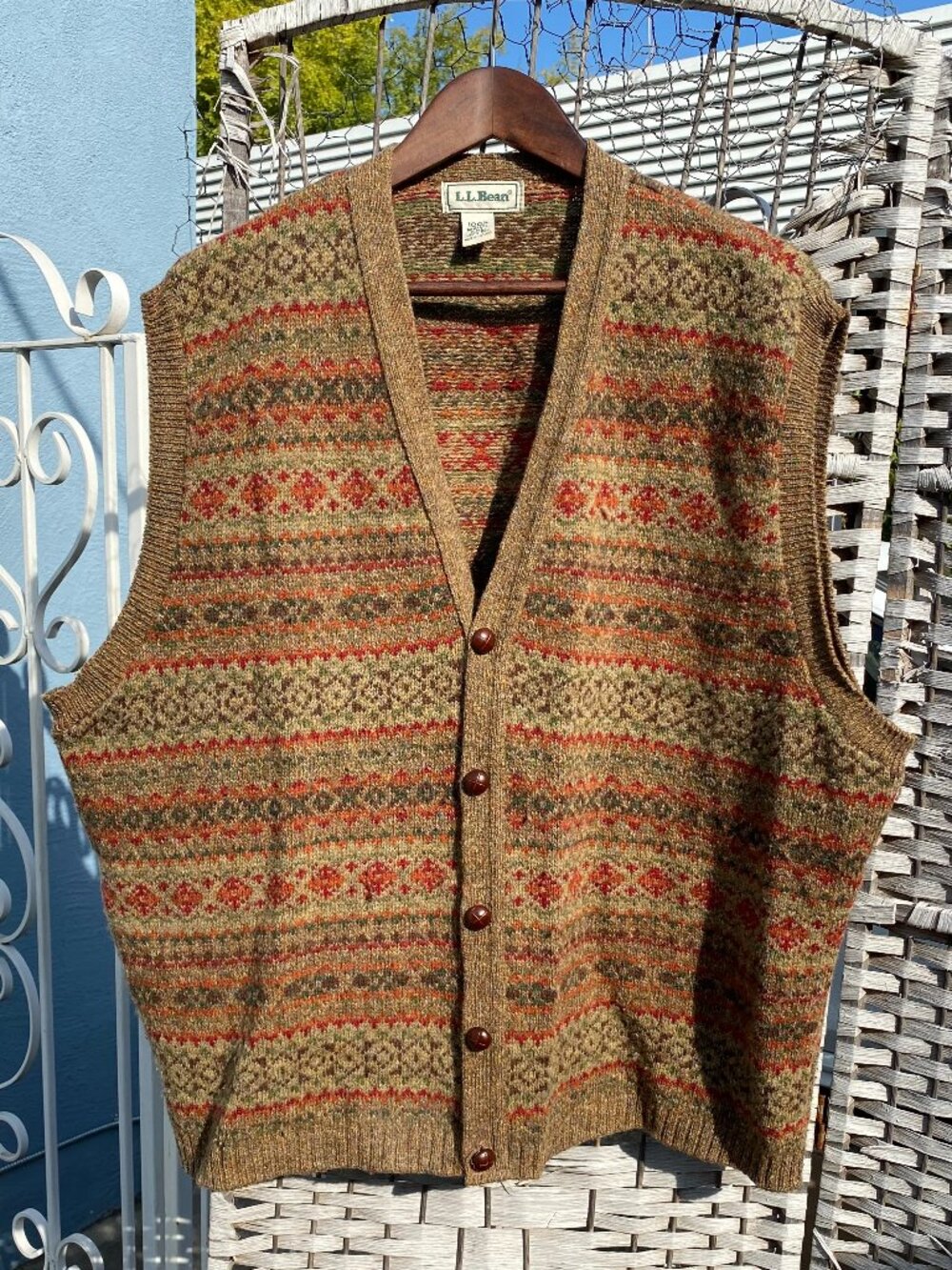 Vintage L.L. Bean Cardigan Sweater Vest Mens XXL Nordic Fair Isle Made Scotland